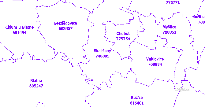 Katastrální mapa Skaličany - přehledová mapa katastrálního území