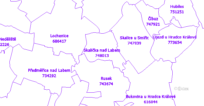 Katastrální mapa Skalička nad Labem - přehledová mapa katastrálního území