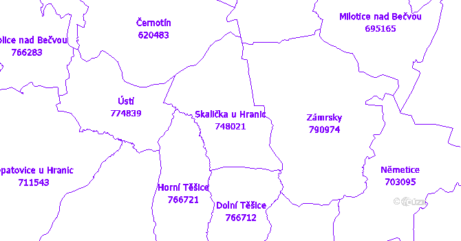 Katastrální mapa Skalička u Hranic - přehledová mapa katastrálního území