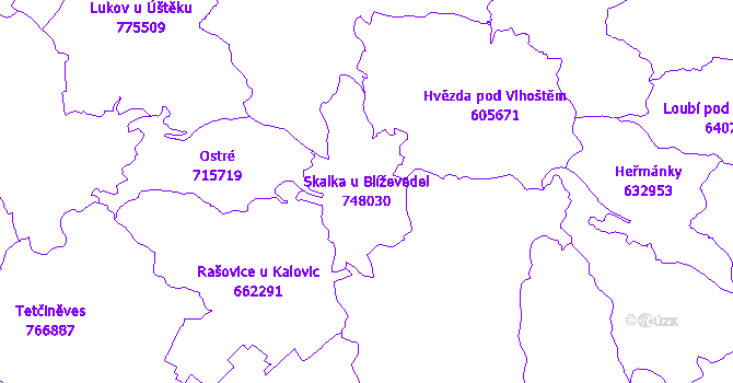 Katastrální mapa Skalka u Blíževedel - přehledová mapa katastrálního území