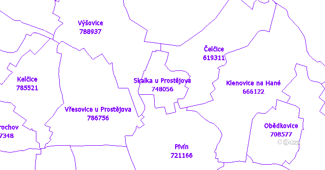 Katastrální mapa Skalka u Prostějova - přehledová mapa katastrálního území