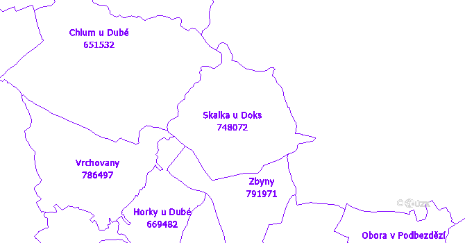 Katastrální mapa Skalka u Doks - přehledová mapa katastrálního území