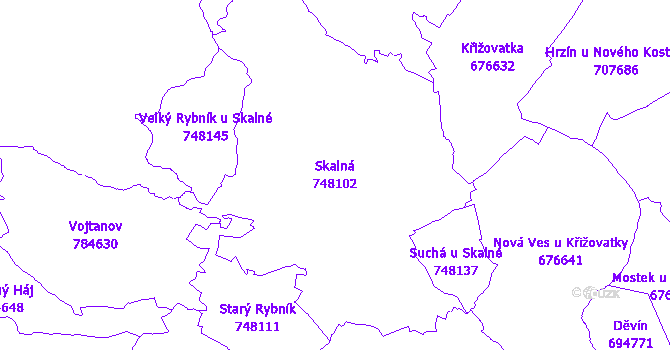 Katastrální mapa Skalná - přehledová mapa katastrálního území