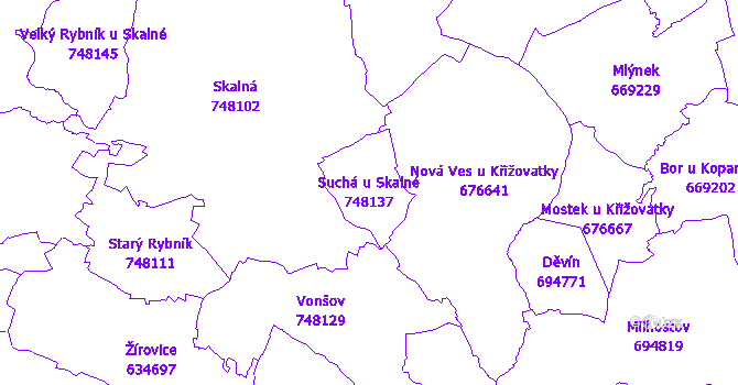 Katastrální mapa Suchá u Skalné