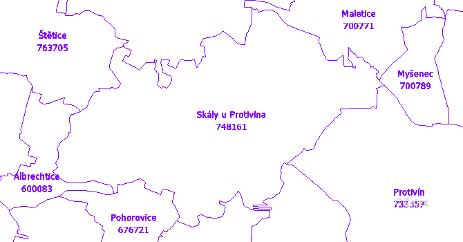 Katastrální mapa Skály u Protivína - přehledová mapa katastrálního území