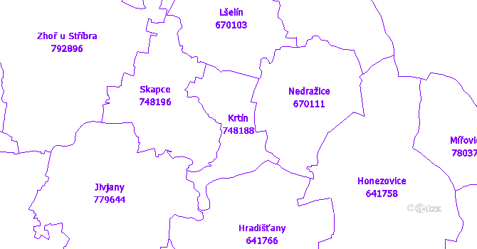 Katastrální mapa Krtín - přehledová mapa katastrálního území