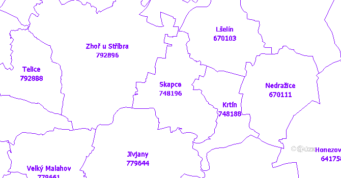 Katastrální mapa Skapce - přehledová mapa katastrálního území