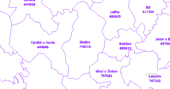 Katastrální mapa Skašov - přehledová mapa katastrálního území
