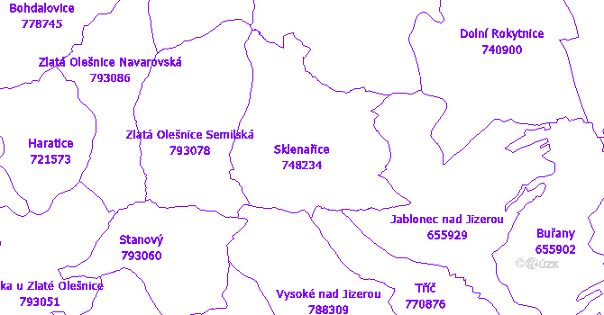 Katastrální mapa Sklenařice - přehledová mapa katastrálního území