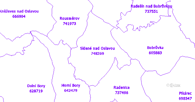 Katastrální mapa Sklené nad Oslavou - přehledová mapa katastrálního území