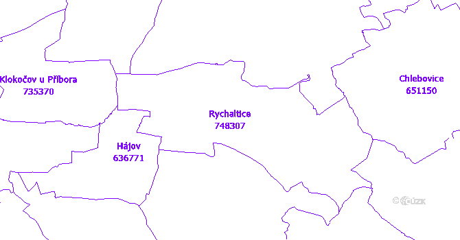 Katastrální mapa Rychaltice - přehledová mapa katastrálního území