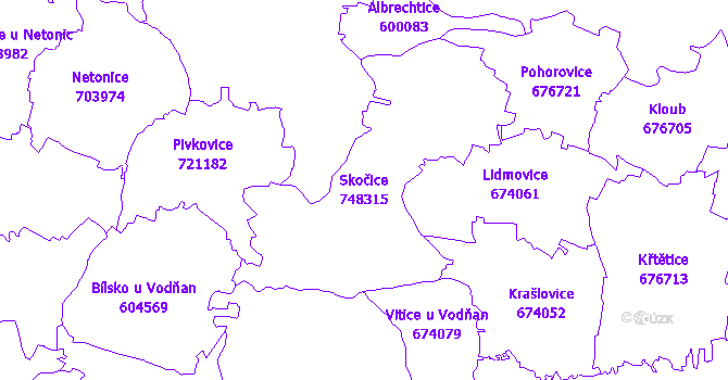 Katastrální mapa Skočice - přehledová mapa katastrálního území