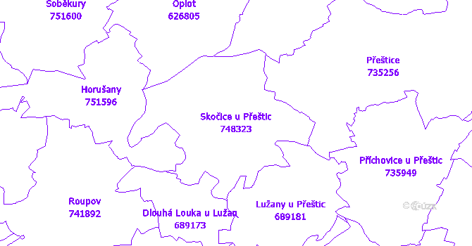 Katastrální mapa Skočice u Přeštic - přehledová mapa katastrálního území