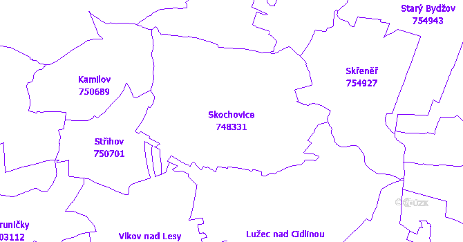 Katastrální mapa Skochovice - přehledová mapa katastrálního území
