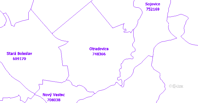 Katastrální mapa Otradovice - přehledová mapa katastrálního území
