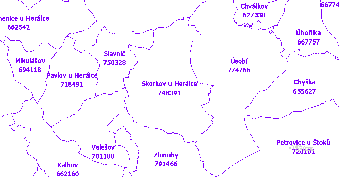 Katastrální mapa Skorkov u Herálce - přehledová mapa katastrálního území