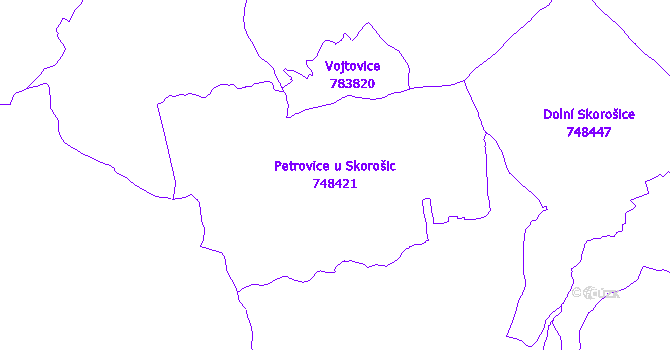 Katastrální mapa Petrovice u Skorošic - přehledová mapa katastrálního území
