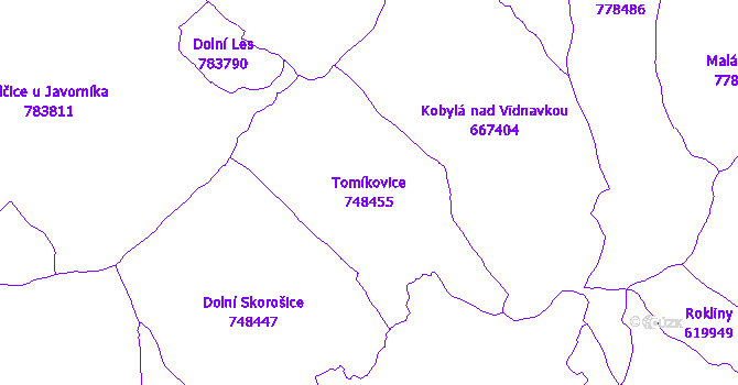 Katastrální mapa Tomíkovice
