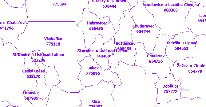 Katastrální mapa Skorotice u Ústí nad Labem - přehledová mapa katastrálního území