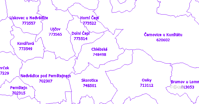 Katastrální mapa Chlébské - přehledová mapa katastrálního území