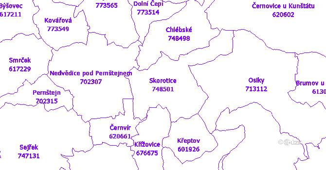 Katastrální mapa Skorotice - přehledová mapa katastrálního území