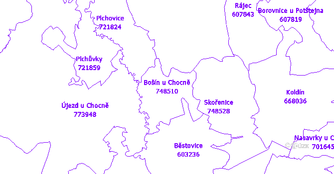 Katastrální mapa Bošín u Chocně - přehledová mapa katastrálního území