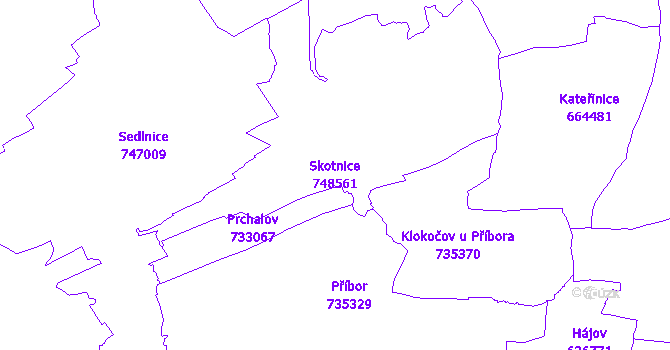 Katastrální mapa Skotnice - přehledová mapa katastrálního území