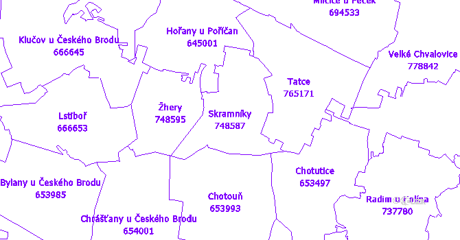 Katastrální mapa Skramníky - přehledová mapa katastrálního území