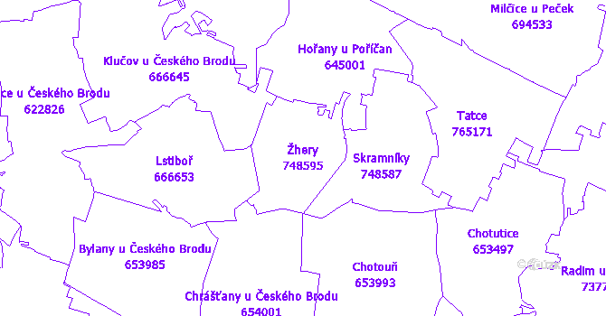 Katastrální mapa Žhery - přehledová mapa katastrálního území