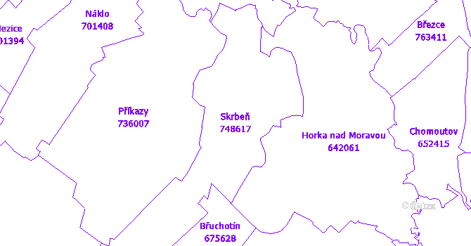 Katastrální mapa Skrbeň - přehledová mapa katastrálního území