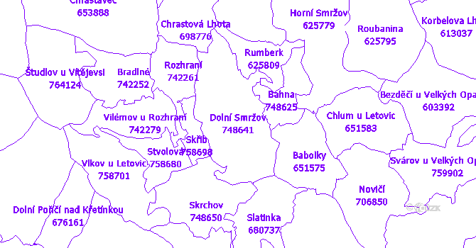 Katastrální mapa Dolní Smržov - přehledová mapa katastrálního území