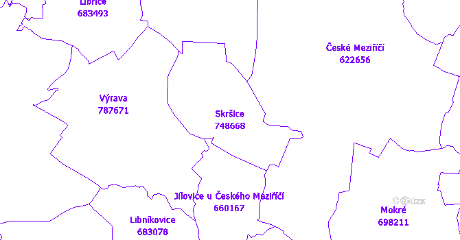 Katastrální mapa Skršice - přehledová mapa katastrálního území