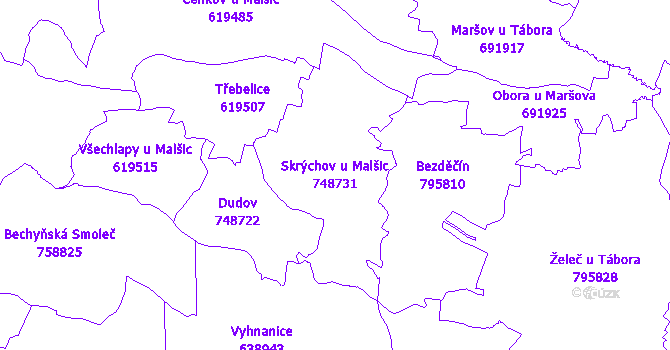Katastrální mapa Skrýchov u Malšic - přehledová mapa katastrálního území