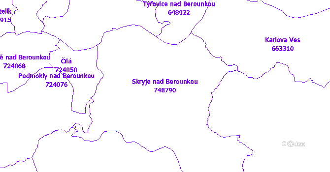 Katastrální mapa Skryje nad Berounkou - přehledová mapa katastrálního území