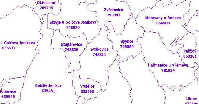 Katastrální mapa Sirákovice - přehledová mapa katastrálního území