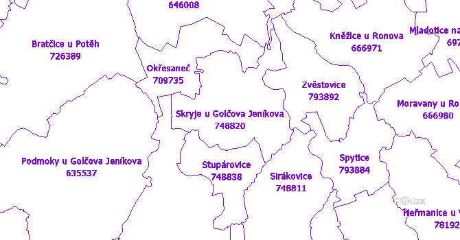 Katastrální mapa Skryje u Golčova Jeníkova - přehledová mapa katastrálního území