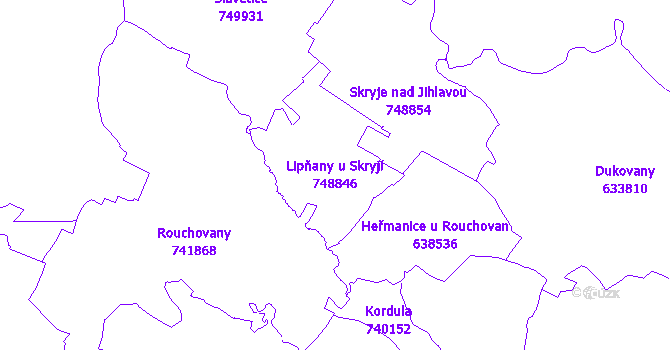 Katastrální mapa Lipňany u Skryjí - přehledová mapa katastrálního území