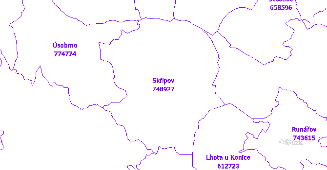 Katastrální mapa Skřípov - přehledová mapa katastrálního území