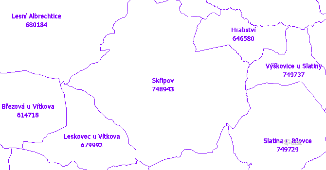 Katastrální mapa Skřipov - přehledová mapa katastrálního území