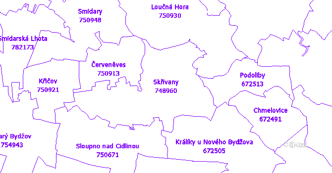 Katastrální mapa Skřivany
