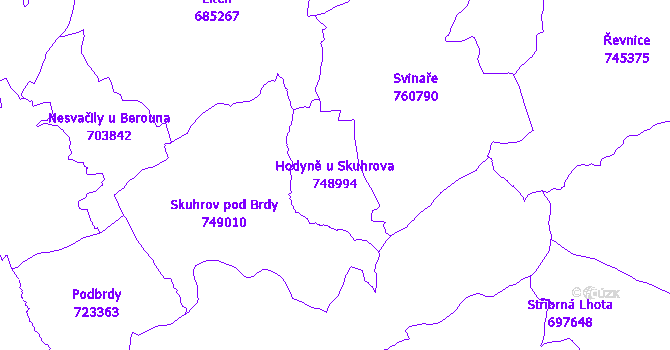 Katastrální mapa Hodyně u Skuhrova - přehledová mapa katastrálního území