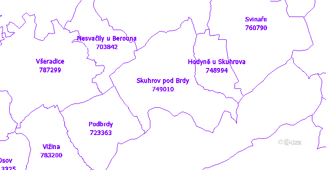 Katastrální mapa Skuhrov pod Brdy - přehledová mapa katastrálního území