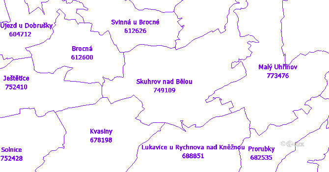 Katastrální mapa Skuhrov nad Bělou - přehledová mapa katastrálního území