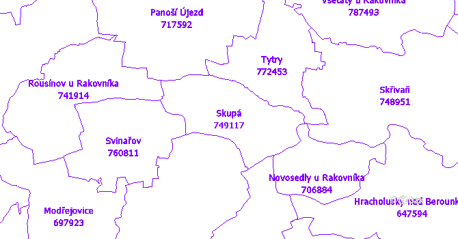 Katastrální mapa Skupá - přehledová mapa katastrálního území