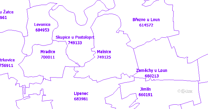 Katastrální mapa Malnice - přehledová mapa katastrálního území