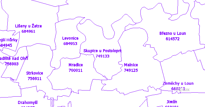 Katastrální mapa Skupice u Postoloprt - přehledová mapa katastrálního území