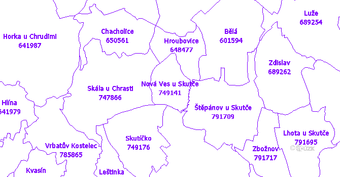 Katastrální mapa Nová Ves u Skutče - přehledová mapa katastrálního území
