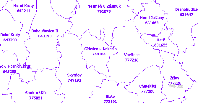 Katastrální mapa Církvice u Kolína