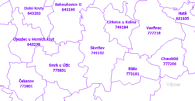 Katastrální mapa Skvrňov