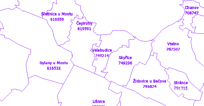 Katastrální mapa Velebudice - přehledová mapa katastrálního území